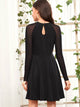 Raglan Sleeve Contrast Mesh Flared Dress
