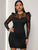 Contrast Mesh Keyhole Back Bodycon Dress