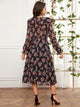 Knot Front Floral Print Ruffle Trim Dress