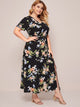 Plus Floral Print Split Thigh Belted A-line Dress