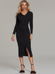 V Neck Button Front Bodycon Sweater Dress