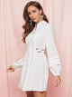 SBetro Embroidered Mesh Insert Lantern Sleeve Shirt Dress