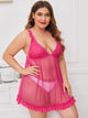 Plus Heart Print Mesh Dress & Thong
