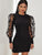 Floral Mesh Puff Sleeve Ribbed Bodycon Dress