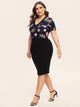 Plus Floral Print Combo Bodycon Dress