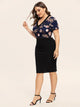 Plus Floral Print Combo Bodycon Dress