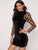 Dobby Mesh Puff Sleeve Backless Velvet Bodycon Dress