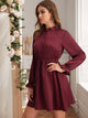 Flounce Sleeve Drawstring Waist Button Dress