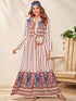 Pearls Button Front Tribal Print Dress Without Bag