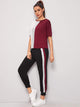 Contrast Sequin Color-block Tee With Joggers