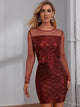 Glitter Mesh Panel Keyhole Back Top & Bodycon Skirt
