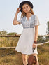 Plants Pattern Tassel Tie Neck Dress