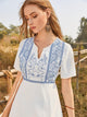Plants Pattern Tassel Tie Neck Dress
