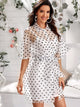 Button Front Belted Polka Dot Organza 2 In 1 Dress