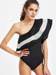 One Shoulder Layered Ruffle Trim Bodysuit