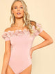 Flower Applique Off Shoulder Bodysuit
