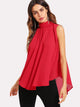 Neon Orange Tie Back Mock-neck Asymmetrical Hem Blouse
