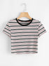  Ribbed Striped Crop Tee