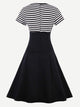 Contrast Striped Button Detail Flare Dress