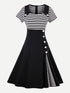 Contrast Striped Button Detail Flare Dress