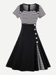 Contrast Striped Button Detail Flare Dress