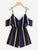 V Neckline Open Shoulder Striped Romper