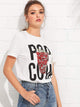 Letter Print Sequin Popcorn T-shirt