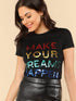 Sequin Slogan Short Sleeve T-shirt