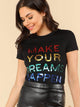 Sequin Slogan Short Sleeve T-shirt