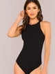 Neon Yellow Form Fitted Halter Bodysuit