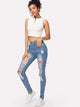 Ripped Bleach Wash Skinny Jeans