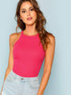 Solid Rib-knit Halter Top