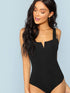 Neon Green V-cut Neck Slim Fitted Bodysuit