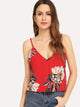 Double V Neckline Floral Cami Top