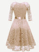 Ribbon Tie Guipure Lace Overlay Flare Dress