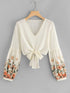 Floral Print Knot Hem Blouse