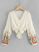 Floral Print Knot Hem Blouse