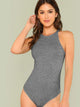 Neon Yellow Form Fitted Halter Bodysuit