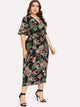 Plus Ruffle Sleeve Surplice Wrap Tropical Dress