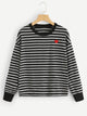 Heart Embroidery Striped Tee