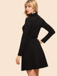 70s Rolled Neck O-ring Belted Rib-knit Dress