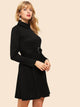 70s Rolled Neck O-ring Belted Rib-knit Dress