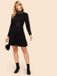 70s Rolled Neck O-ring Belted Rib-knit Dress