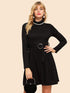 70s Rolled Neck O-ring Belted Rib-knit Dress