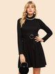 70s Rolled Neck O-ring Belted Rib-knit Dress
