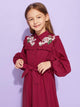 Girls Frill Trim Appliques Belted Maxi Dress