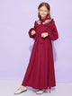Girls Frill Trim Appliques Belted Maxi Dress