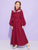Girls Frill Trim Appliques Belted Maxi Dress