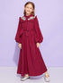 Girls Frill Trim Appliques Belted Maxi Dress
