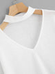Choker Neck Flower Sleeve Ribbed Tee